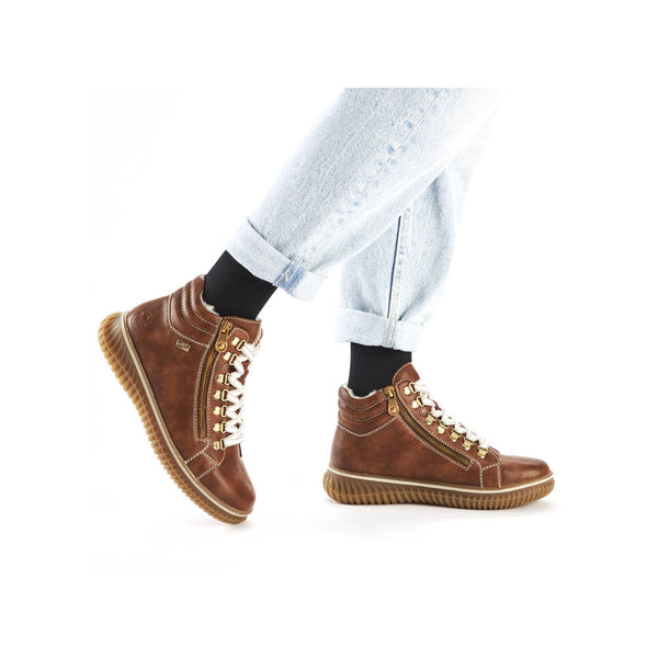 Rieker 74233-24 Ladies Brown Water Resistant Zip & Lace Ankle Boots-elevate your sole