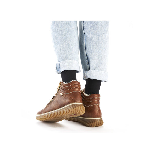 Rieker 74233-24 Ladies Brown Water Resistant Zip & Lace Ankle Boots-elevate your sole