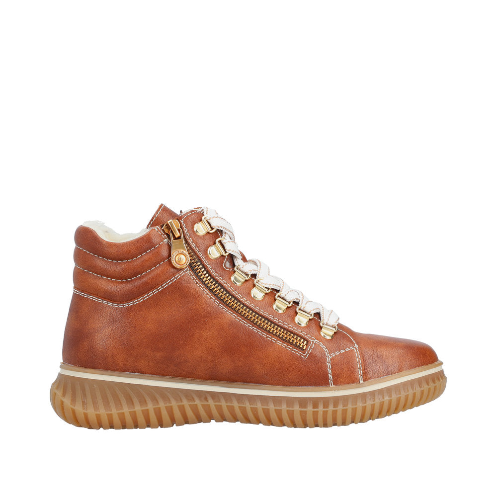 Rieker 74233-24 Ladies Brown Water Resistant Zip & Lace Ankle Boots-elevate your sole