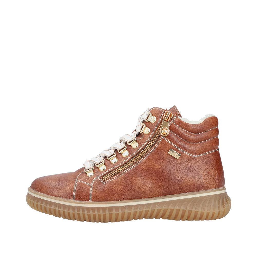 Rieker 74233-24 Ladies Brown Water Resistant Zip & Lace Ankle Boots-elevate your sole