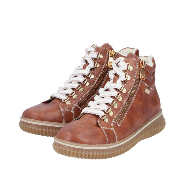 Rieker 74233-24 Ladies Brown Water Resistant Zip & Lace Ankle Boots-elevate your sole