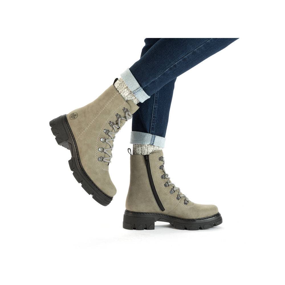 Rieker 74643-52 Ladies Green Side Zip Ankle Boots-elevate your sole