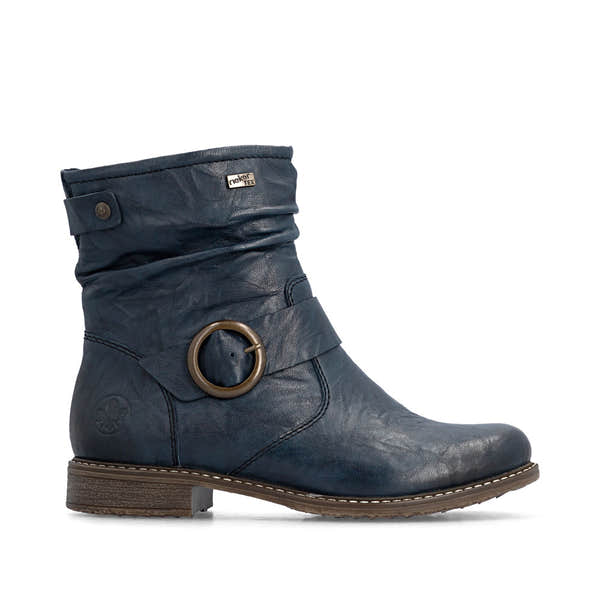 Rieker 74857-14 Ladies Wide Navy Leather Water Resistant Side Zip Ankle Boots
