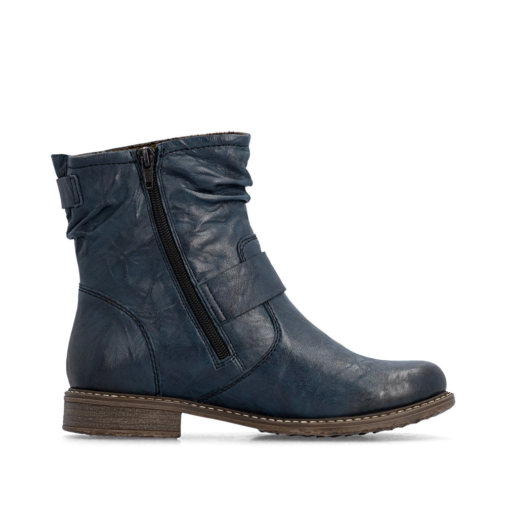Rieker 74857-14 Ladies Wide Navy Leather Water Resistant Side Zip Ankle Boots
