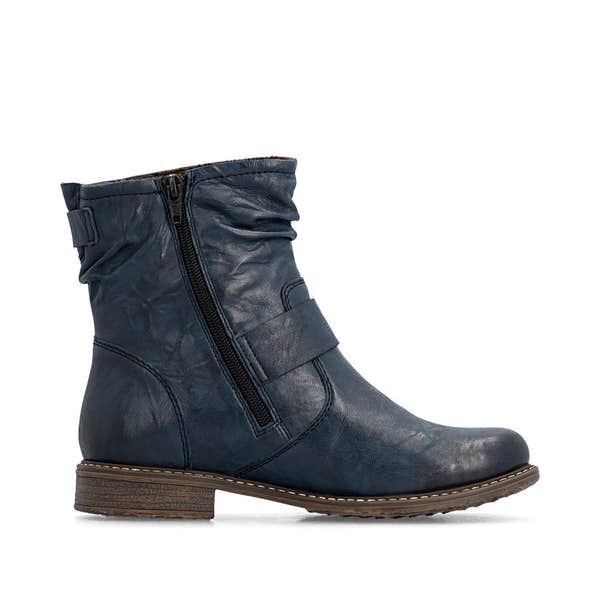Rieker 74857-14 Ladies Wide Navy Leather Water Resistant Side Zip Ankle Boots