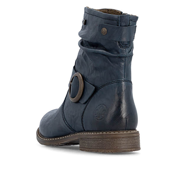Rieker 74857-14 Ladies Wide Navy Leather Water Resistant Side Zip Ankle Boots