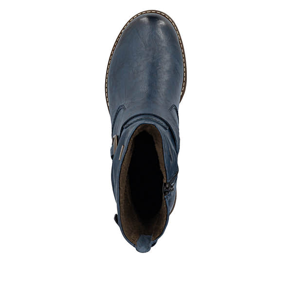 Rieker 74857-14 Ladies Wide Navy Leather Water Resistant Side Zip Ankle Boots