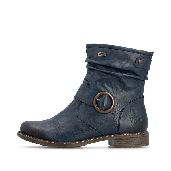 Rieker 74857-14 Ladies Wide Navy Leather Water Resistant Side Zip Ankle Boots