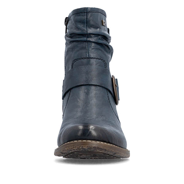 Rieker 74857-14 Ladies Wide Navy Leather Water Resistant Side Zip Ankle Boots