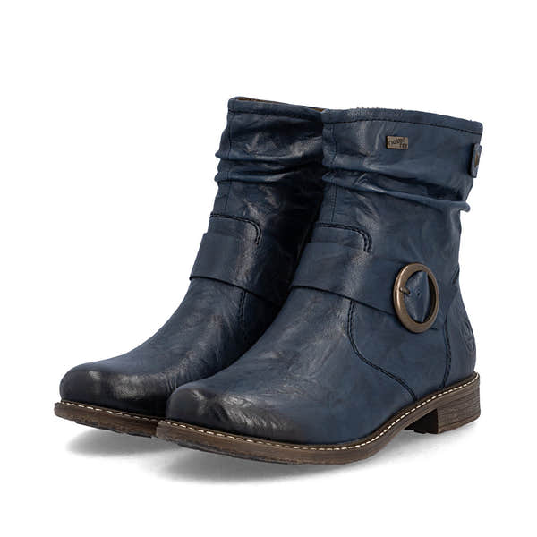 Rieker 74857-14 Ladies Wide Navy Leather Water Resistant Side Zip Ankle Boots