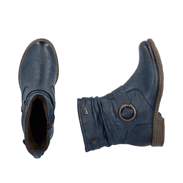 Rieker 74857-14 Ladies Wide Navy Leather Water Resistant Side Zip Ankle Boots
