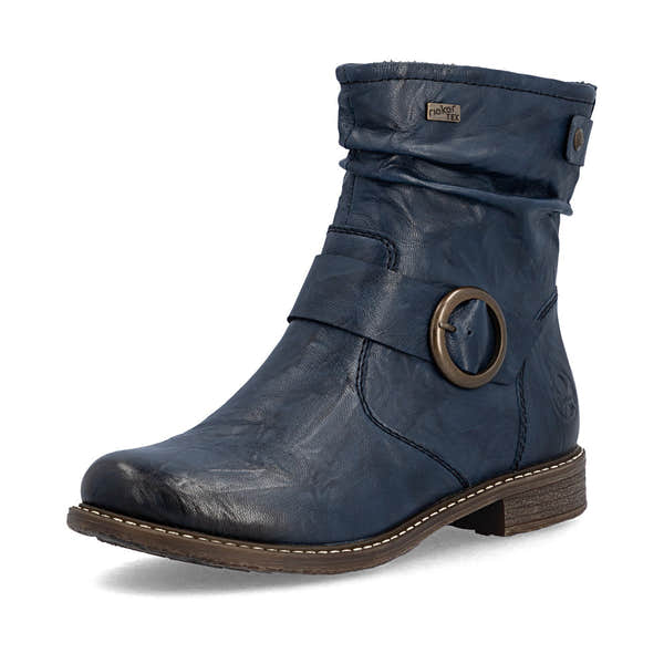 Rieker 74857-14 Ladies Wide Navy Leather Water Resistant Side Zip Ankle Boots
