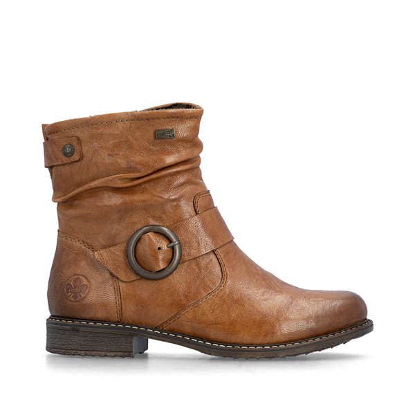 Rieker 74857-22 Ladies Wide Brown Leather Water Resistant Side Zip Ankle Boots