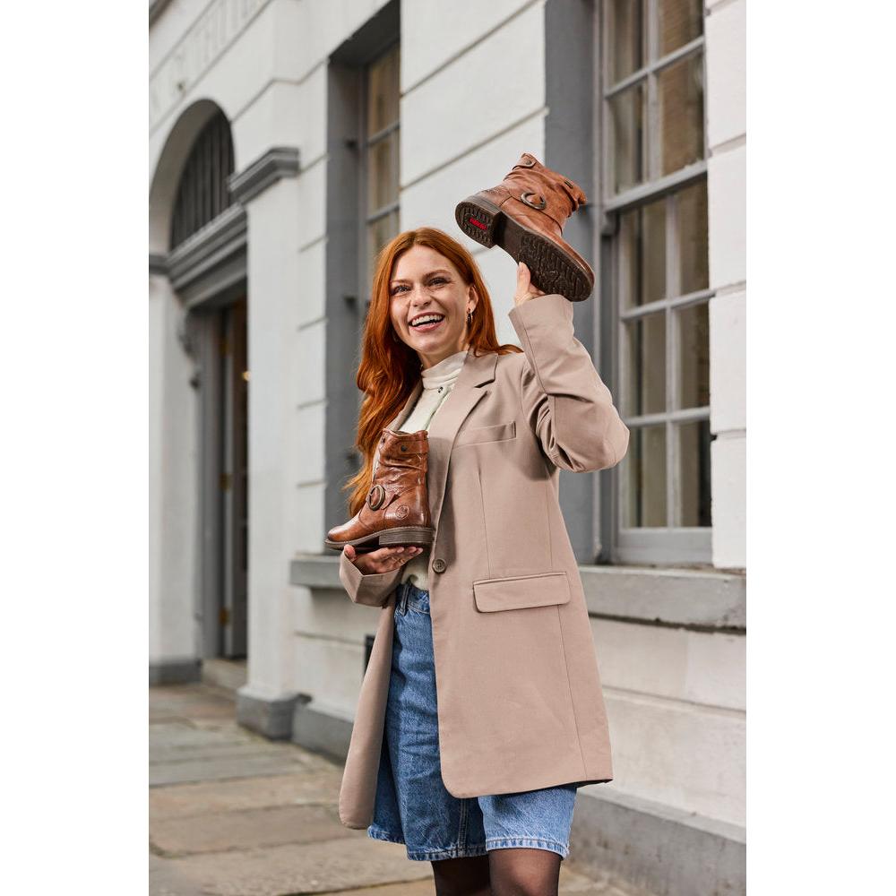 Rieker 74857-22 Ladies Wide Brown Leather Water Resistant Side Zip Ankle Boots