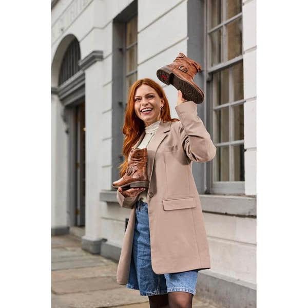 Rieker 74857-22 Ladies Wide Brown Leather Water Resistant Side Zip Ankle Boots