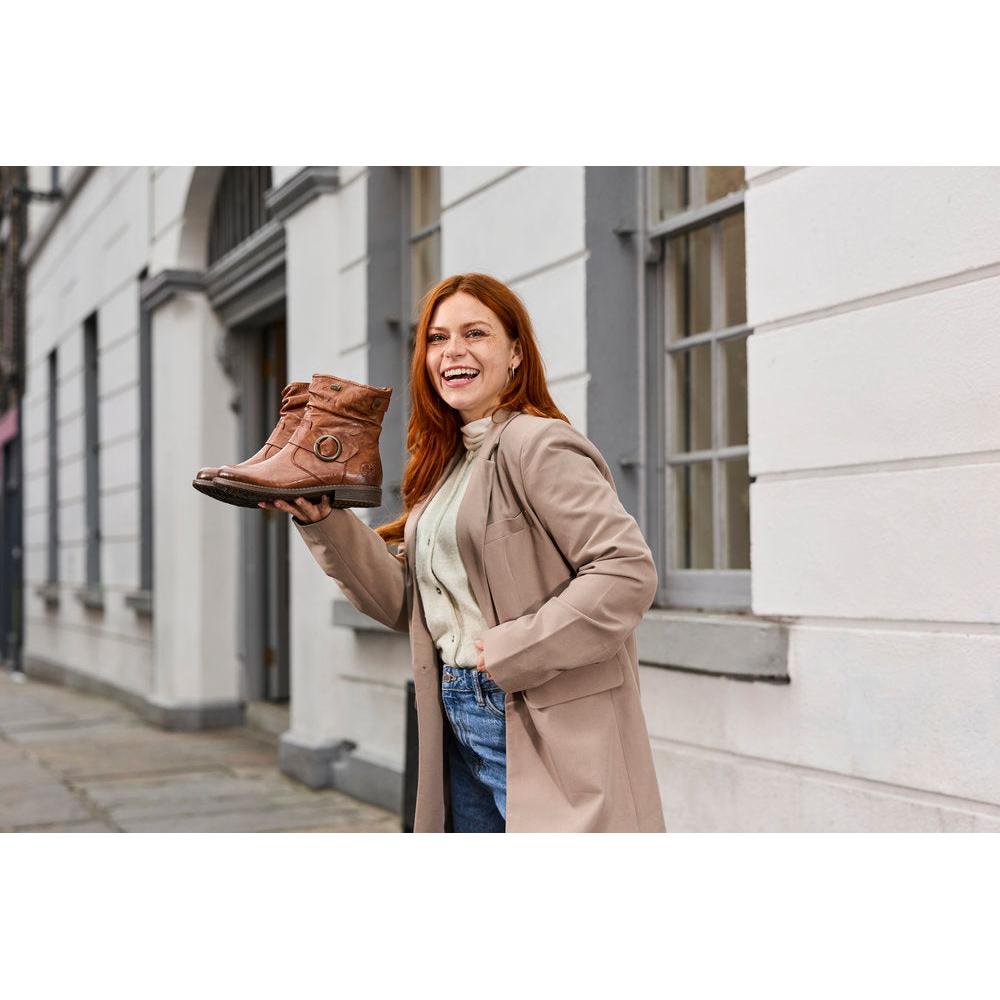 Rieker 74857-22 Ladies Wide Brown Leather Water Resistant Side Zip Ankle Boots