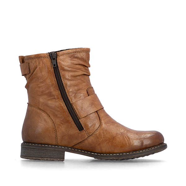 Rieker 74857-22 Ladies Wide Brown Leather Water Resistant Side Zip Ankle Boots