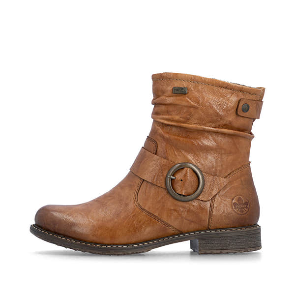 Rieker 74857-22 Ladies Wide Brown Leather Water Resistant Side Zip Ankle Boots