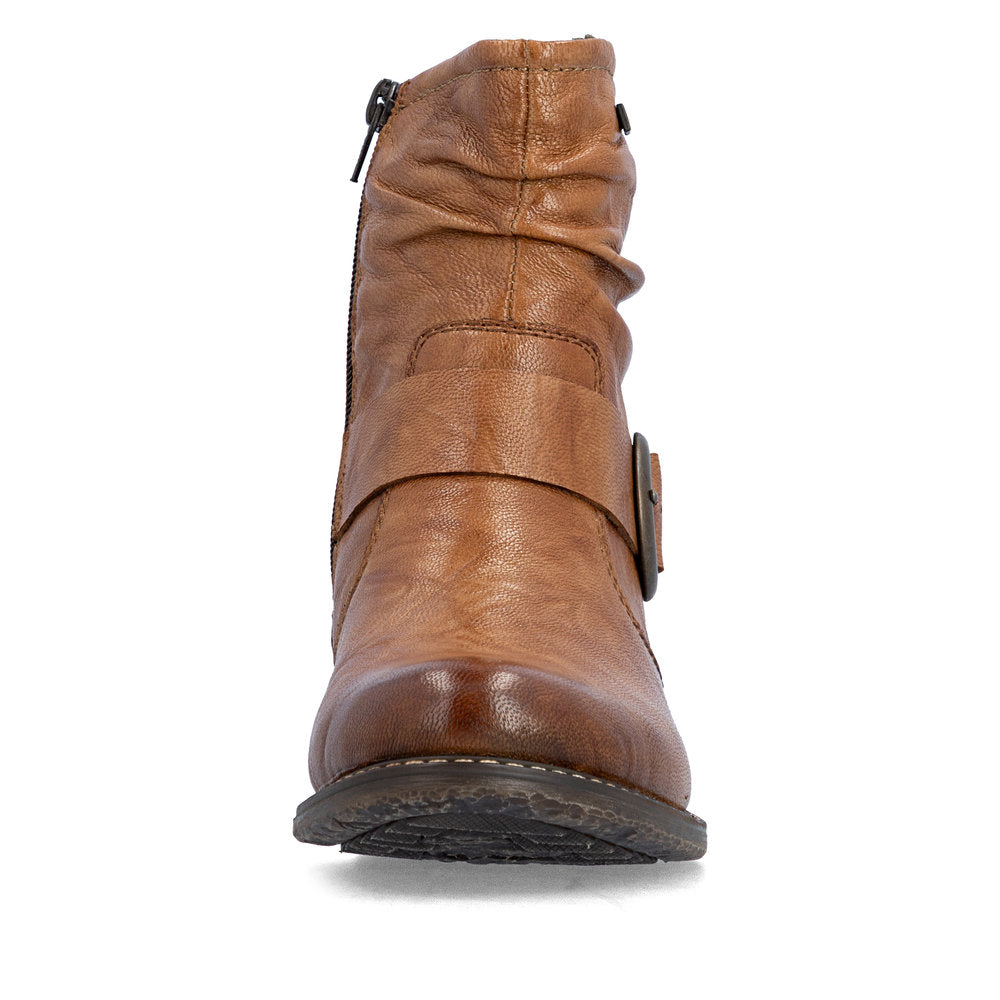 Rieker 74857-22 Ladies Wide Brown Leather Water Resistant Side Zip Ankle Boots