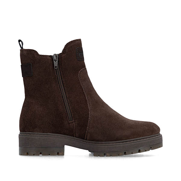 Rieker 75860-25 Ladies Wide Brown Leather Side Zip Chelsea Ankle Boots