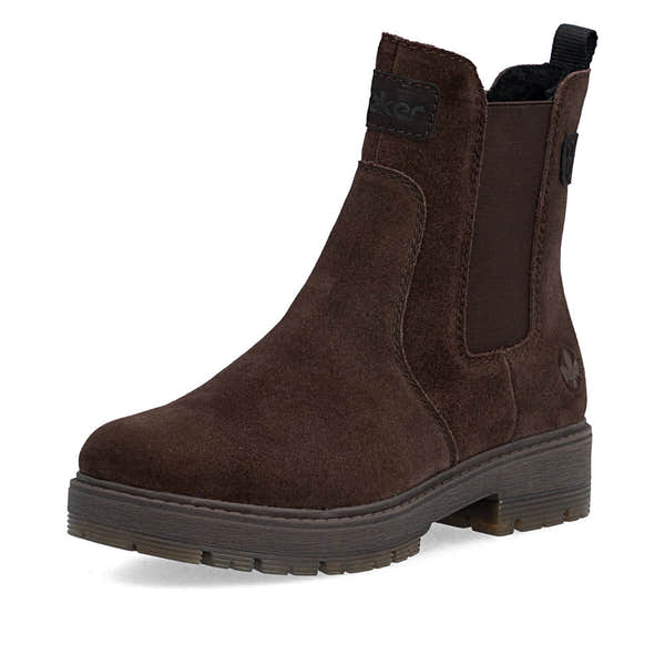 Rieker 75860-25 Ladies Wide Brown Leather Side Zip Chelsea Ankle Boots