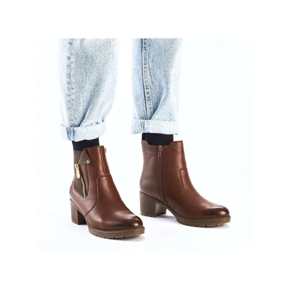 Rieker 77550-22 Ladies Brown Side Zip Ankle Boots-elevate your sole