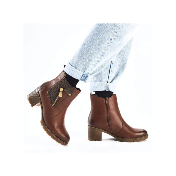 Rieker 77550-22 Ladies Brown Side Zip Ankle Boots-elevate your sole