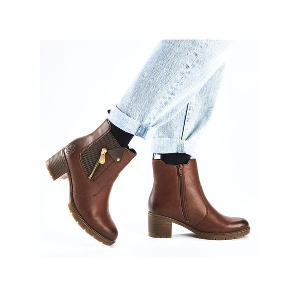 Rieker 77550-22 Ladies Brown Side Zip Ankle Boots-elevate your sole