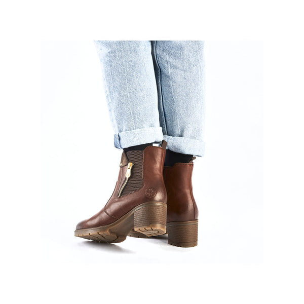 Rieker 77550-22 Ladies Brown Side Zip Ankle Boots-elevate your sole