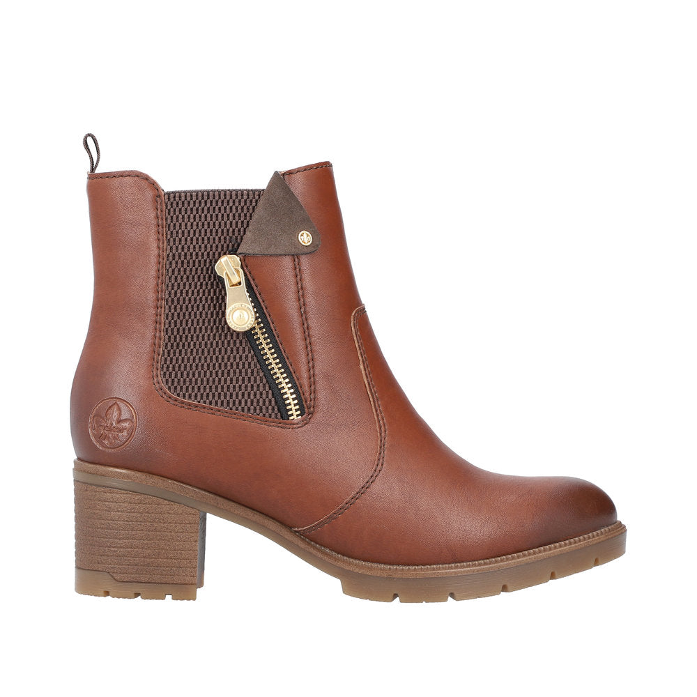 Rieker 77550-22 Ladies Brown Side Zip Ankle Boots-elevate your sole