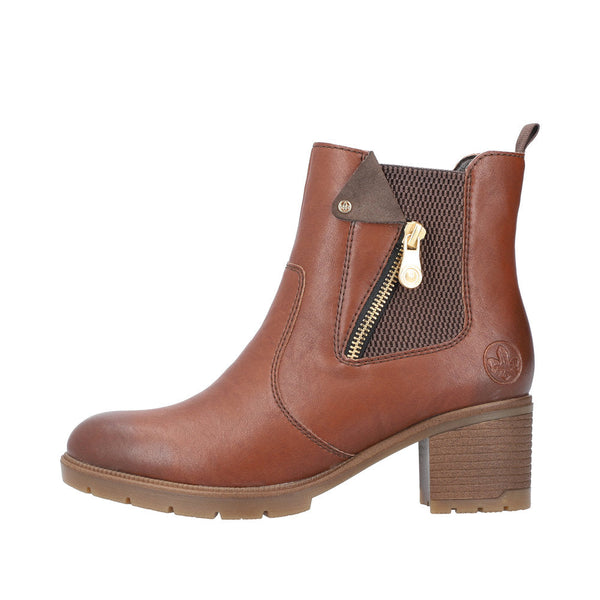 Rieker 77550-22 Ladies Brown Side Zip Ankle Boots-elevate your sole