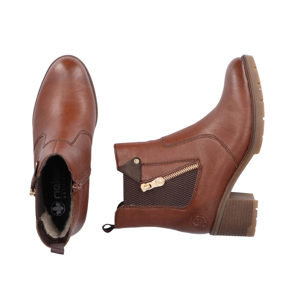Rieker 77550-22 Ladies Brown Side Zip Ankle Boots-elevate your sole