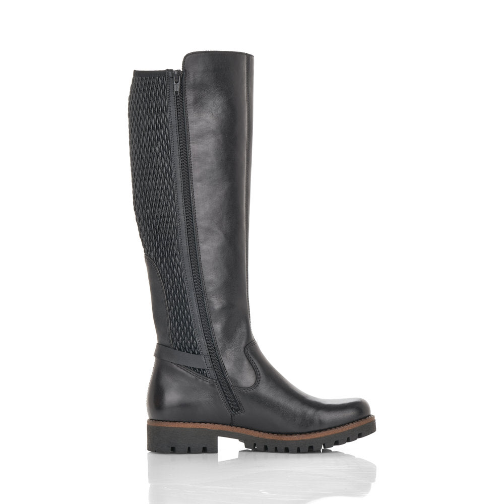 Rieker 78592-00 Ladies Black Leather Side Zip Knee High Boots - elevate your sole