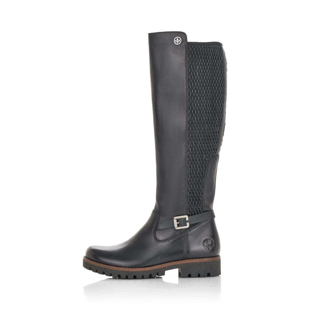 Rieker 78592-00 Ladies Black Leather Side Zip Knee High Boots - elevate your sole