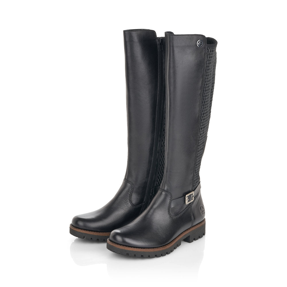Rieker 78592-00 Ladies Black Leather Side Zip Knee High Boots - elevate your sole