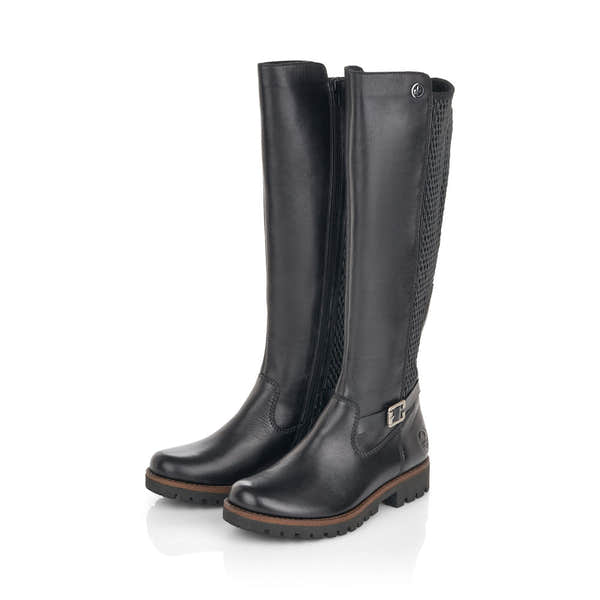 Rieker 78592-00 Ladies Black Leather Side Zip Knee High Boots - elevate your sole