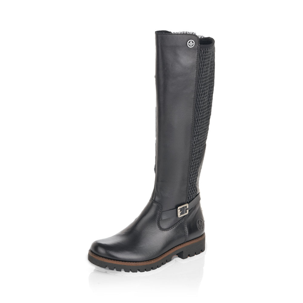 Rieker 78592-00 Ladies Black Leather Side Zip Knee High Boots - elevate your sole
