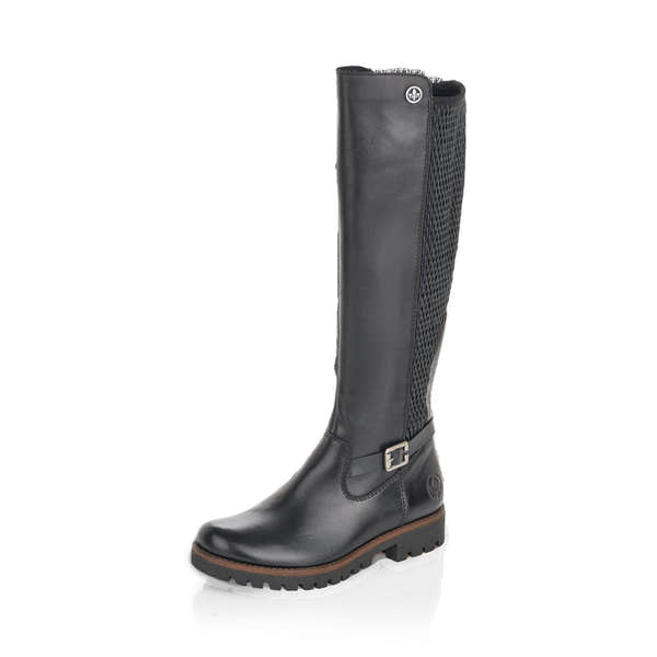 Rieker 78592-00 Ladies Black Leather Side Zip Knee High Boots - elevate your sole