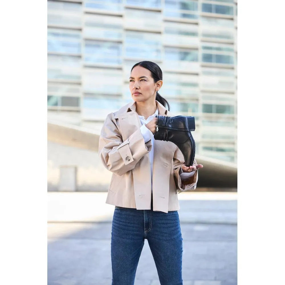 Rieker 78656-00 women's black leather twin zip ankle boots, stylish and versatile footwear for women.