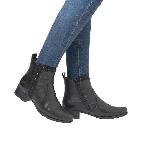 Rieker 78657-00 Ladies Black Leather Side Zip Ankle Boots-elevate your sole