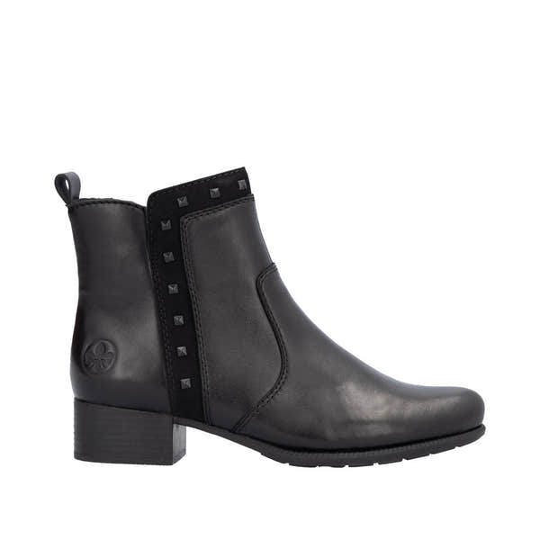 Rieker 78657-00 Ladies Black Leather Side Zip Ankle Boots-elevate your sole