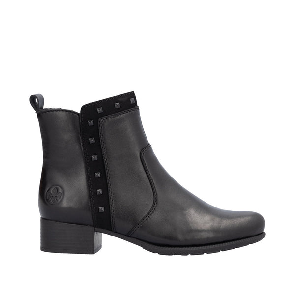 Rieker 78657-00 Ladies Black Leather Side Zip Ankle Boots-elevate your sole