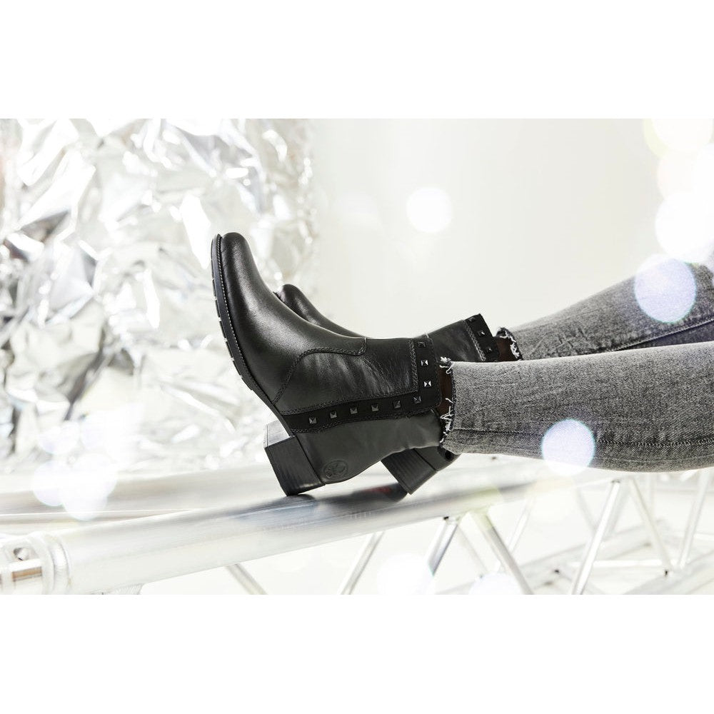 Rieker 78657-00 Ladies Black Leather Side Zip Ankle Boots-elevate your sole