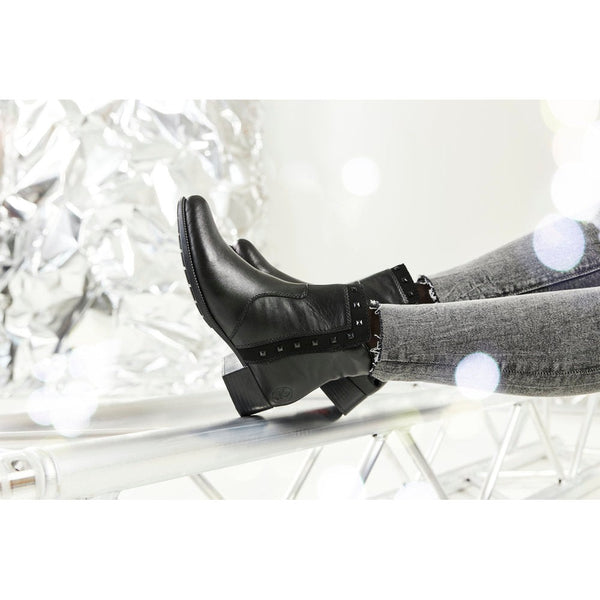 Rieker 78657-00 Ladies Black Leather Side Zip Ankle Boots-elevate your sole