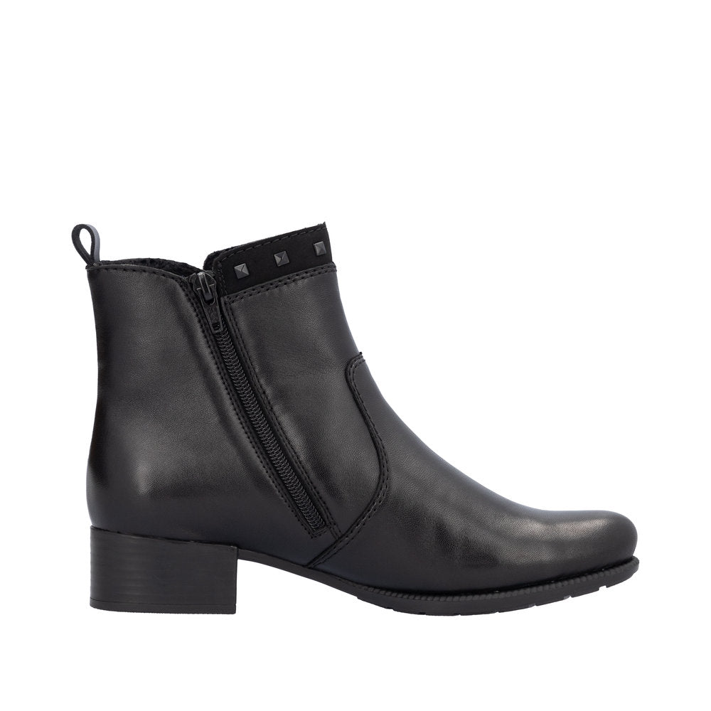 Rieker 78657-00 Ladies Black Leather Side Zip Ankle Boots-elevate your sole
