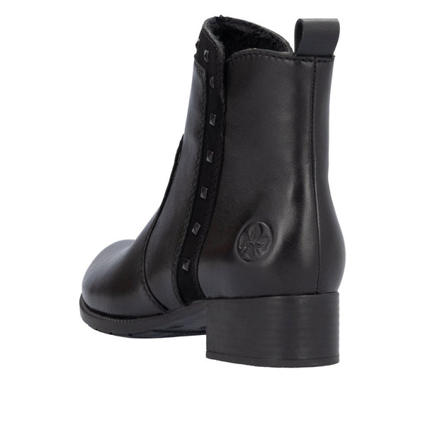 Rieker 78657-00 Ladies Black Leather Side Zip Ankle Boots-elevate your sole
