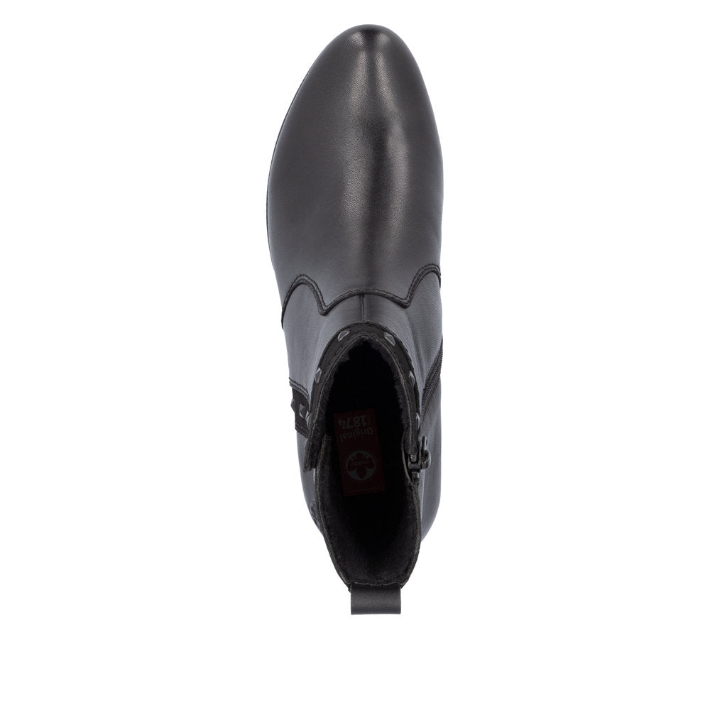 Rieker 78657-00 Ladies Black Leather Side Zip Ankle Boots-elevate your sole