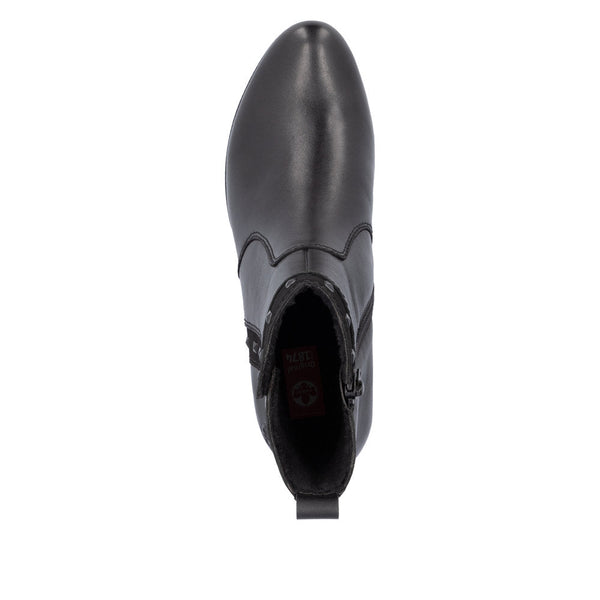 Rieker 78657-00 Ladies Black Leather Side Zip Ankle Boots-elevate your sole