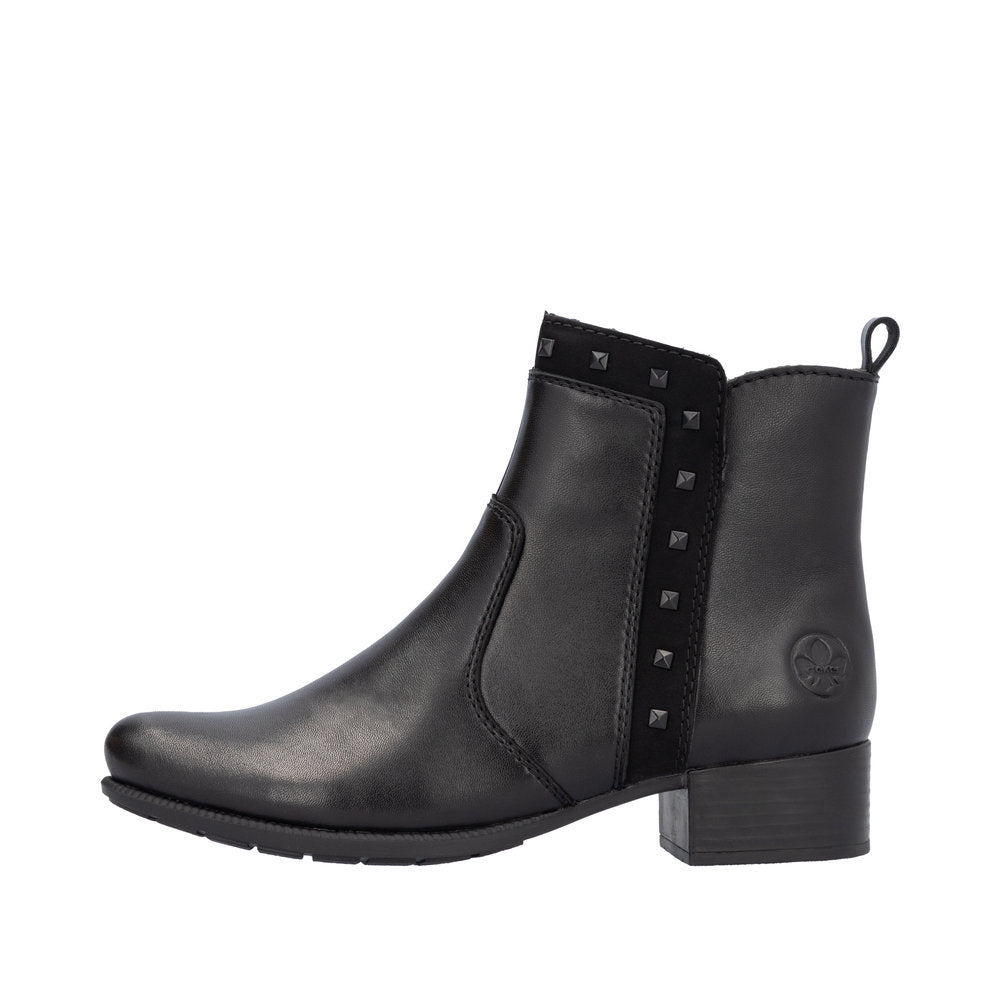 Rieker 78657-00 Ladies Black Leather Side Zip Ankle Boots-elevate your sole