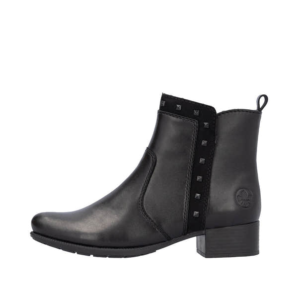 Rieker 78657-00 Ladies Black Leather Side Zip Ankle Boots-elevate your sole